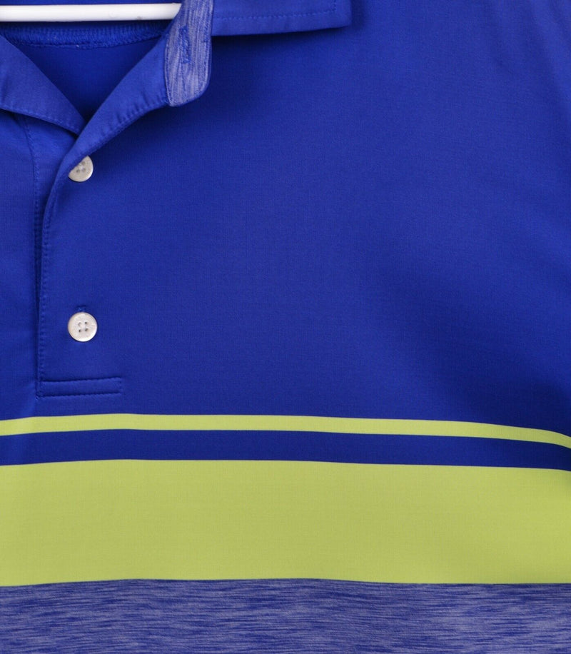 FootJoy Men's Sz XL Blue Two Tone Striped Polyester Spandex Golf Polo Shirt