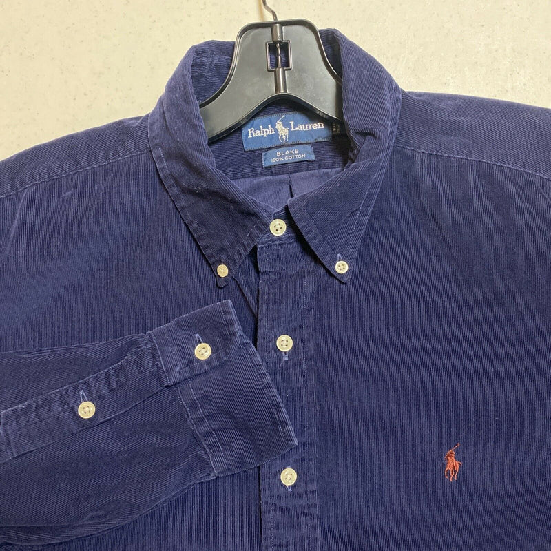 Vintage 90s Polo Ralph Lauren Men's Large Corduroy "Blake" Dark Navy Blue Shirt