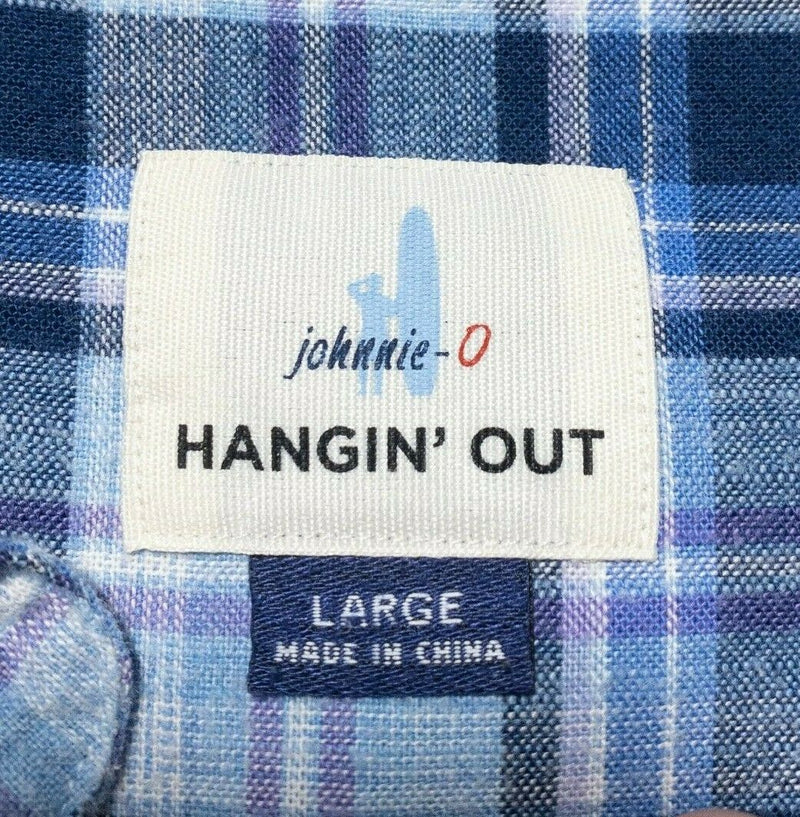 johnnie-O Hangin' Out Button-Down Shirt Blue Purple Plaid Preppy Men's Large