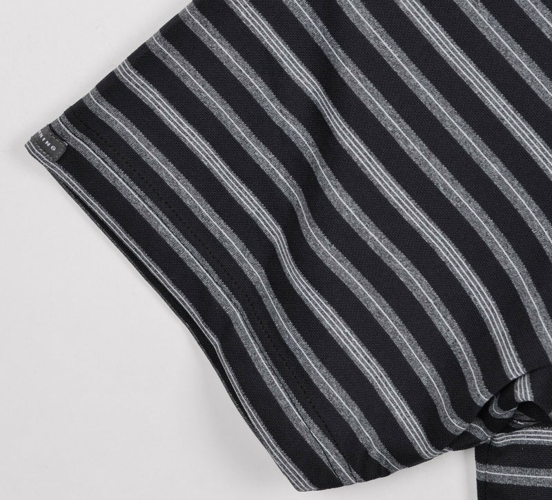 Dunning Golf Men's Sz Large Black Heather Gray Striped Golf Polo Shirt