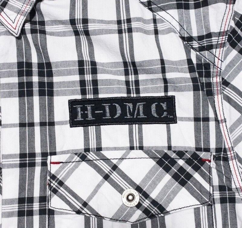 Harley-Davidson Snap Button Shirt Men's Fits Medium White Black Plaid Biker HDMC