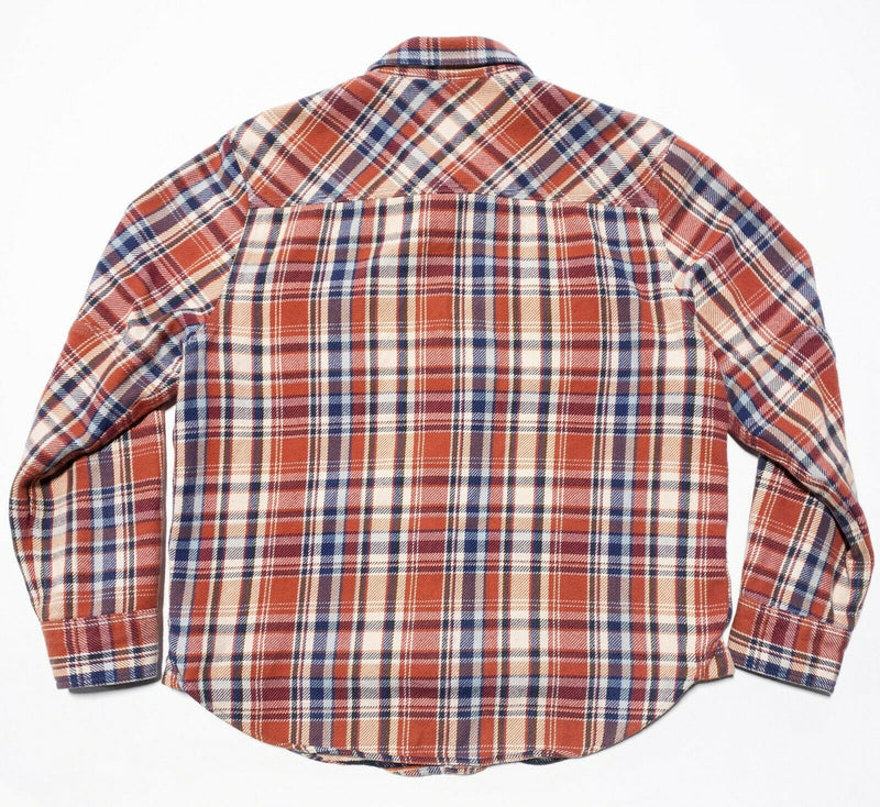 True Grit Double-Layer Flannel Shirt Orange Plaid Button-Front Men's Large