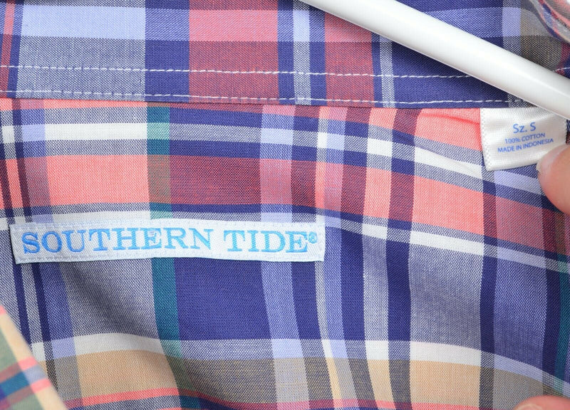 Southern Tide Men's Large Multi-Color Plaid Blue Pink Skipjack Button-Down Shirt