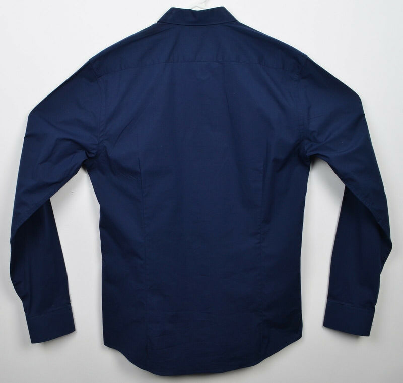 Scotch & Soda Men Large Slim Fit Solid Navy Blue Cotton Blend Button-Front Shirt