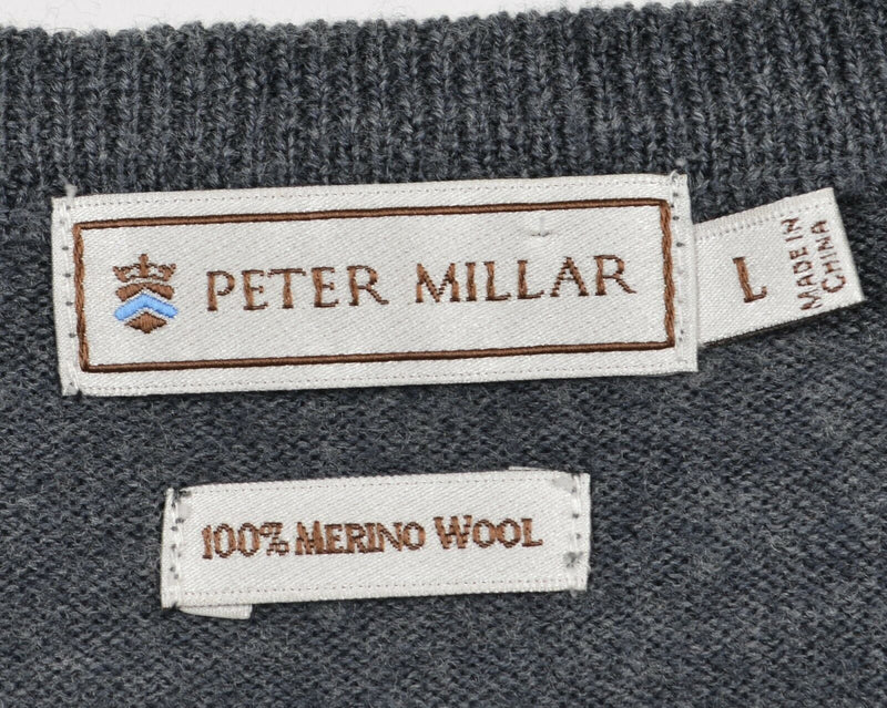 Peter Millar Men's Large 100% Merino Wool Gray V-Neck Golf Sweater Vest