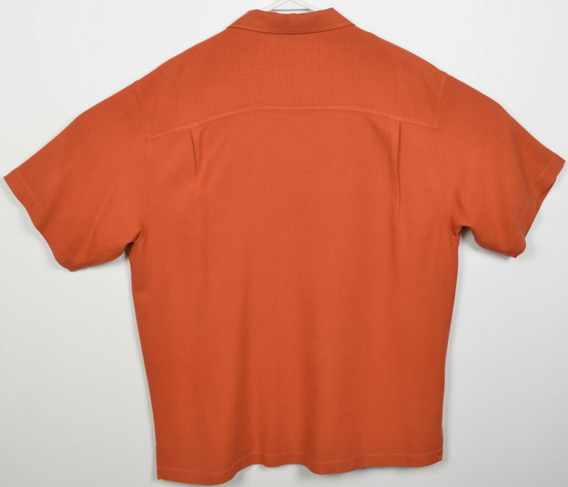 Tommy Bahama Men's Large 100% Silk Orange Striped Panel Hawaiian Bowling Shirt