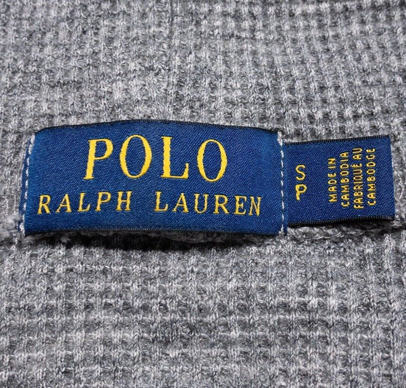 Polo Ralph Lauren Waffle-Knit Hoodie Men's Small Pullover Drawstring Gray Preppy