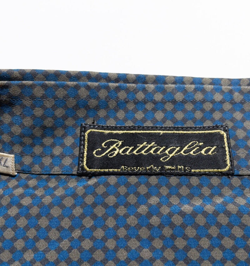 Battaglia Silk Shirt Men's 2XL Long Sleeve Diamond Geometric Italy Cinch Waist