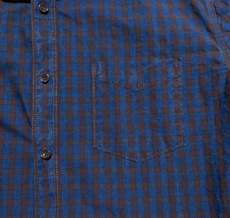 Carbon 2 Cobalt Shirt Men's Large Blue Check Corduroy Accent Long Sleeve Button