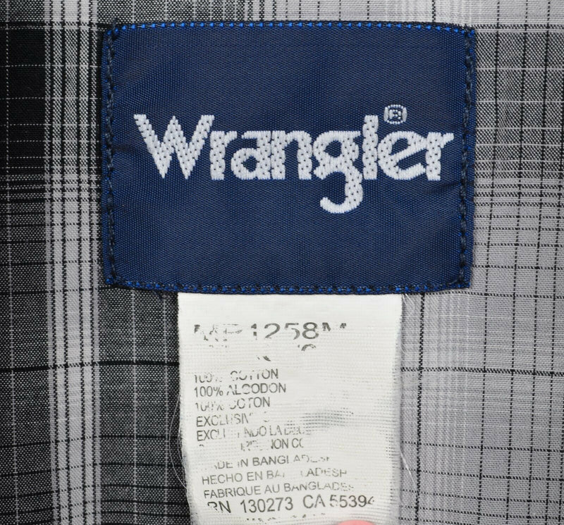Wrangler Men's XL? Pearl Snap Embroidered Tribal Gray Plaid Western Shirt