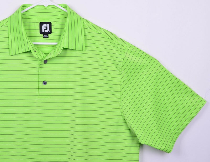 FootJoy Men's Sz XL Lime Green Striped FJ Performance Golf Polo Shirt
