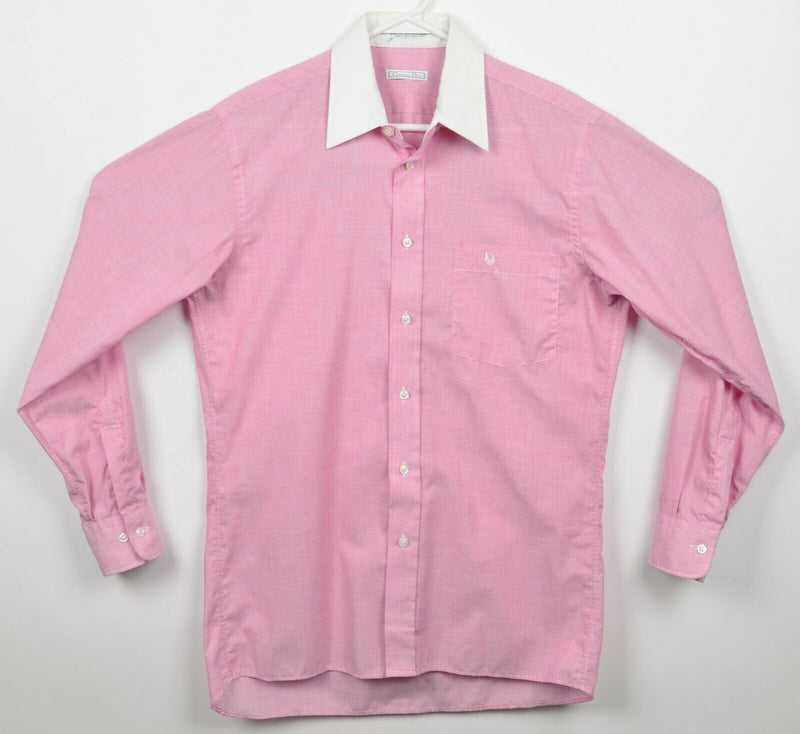 Vintage 80s Christian Dior Men's 15 32-33 Pink Contrast Trim Logo Dress Shirt