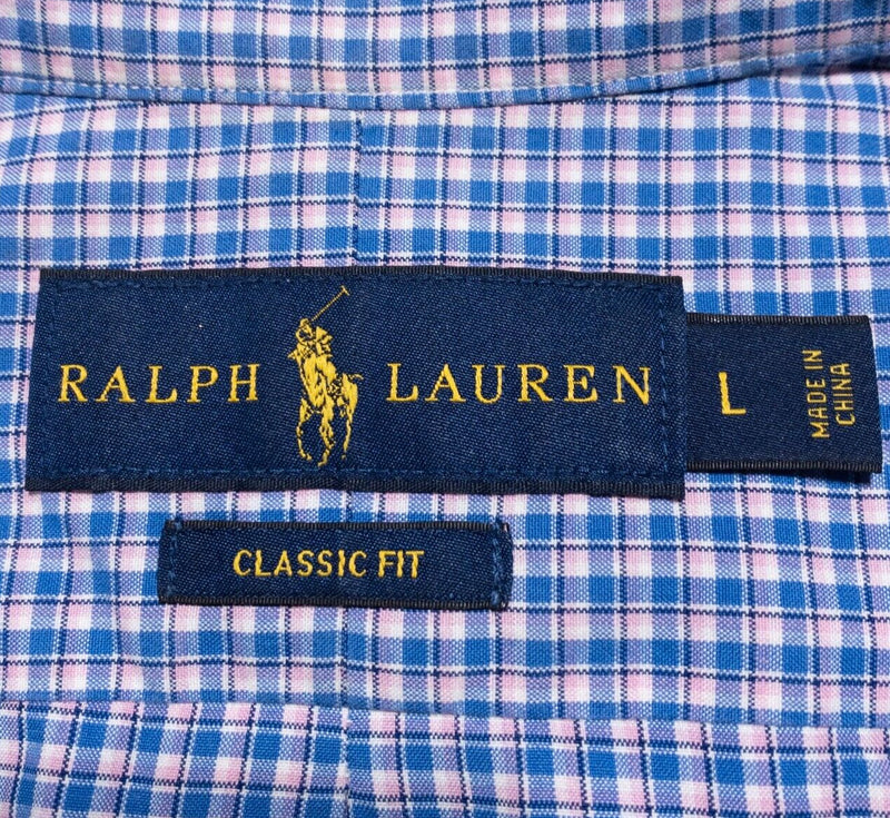 Polo Ralph Lauren Shirt Men's Large Classic Fit Button-Down Plaid Blue Pink