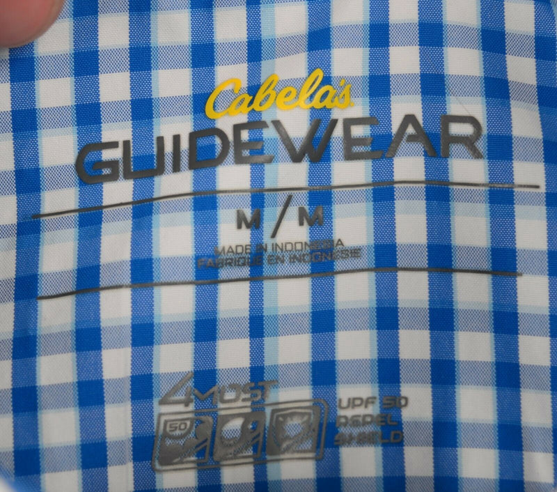 Cabela's Guidewear Men's Medium Vented Blue White Plaid UPF Fishing Shirt