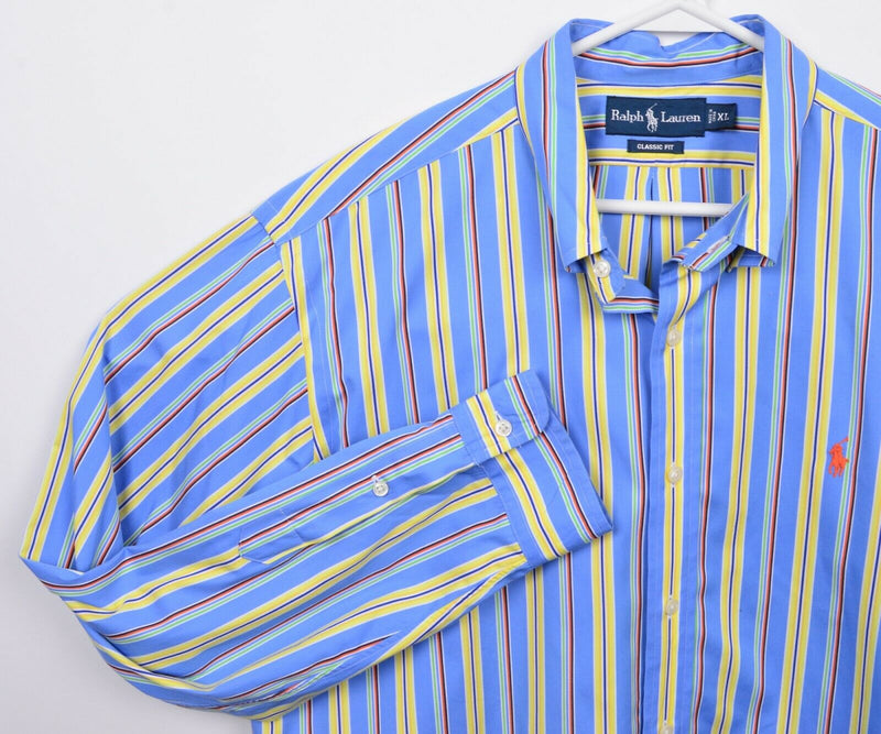 Polo Ralph Lauren Men's XL Classic Fit Blue Yellow Striped Button-Down Shirt