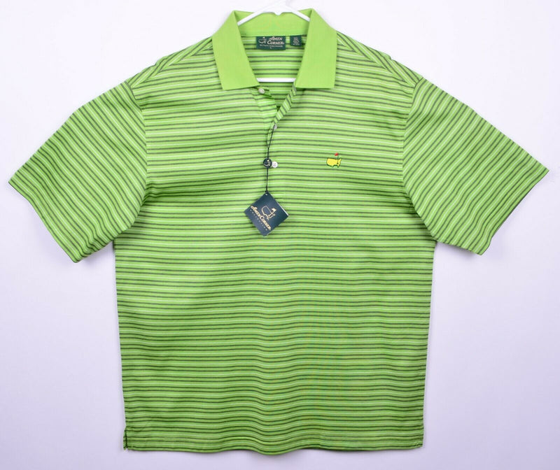 Masters Amen Corner Men's Sz Large Green Striped Pima Cotton Golf Polo Shirt