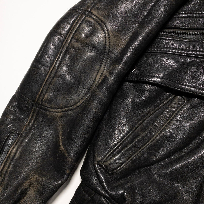 Hein Gericke Leather Motorcycle Jacket Men's 44 Vintage 70s Black Beat-Up Lined
