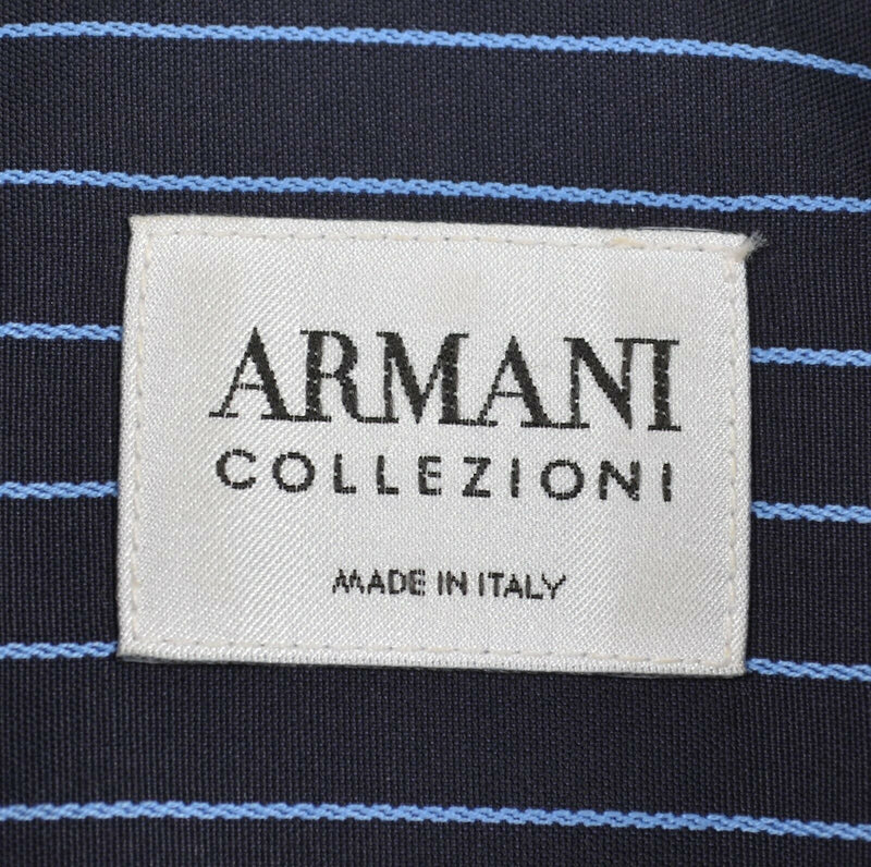 Armani Collezioni Men's Large Navy Blue Stripe Spread Collar Made in Italy Shirt