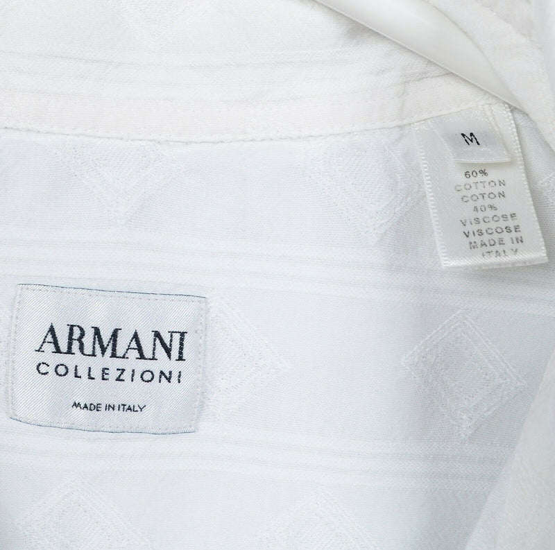 Armani Collezioni Men's Medium Solid White Cotton Viscose Button-Front Shirt