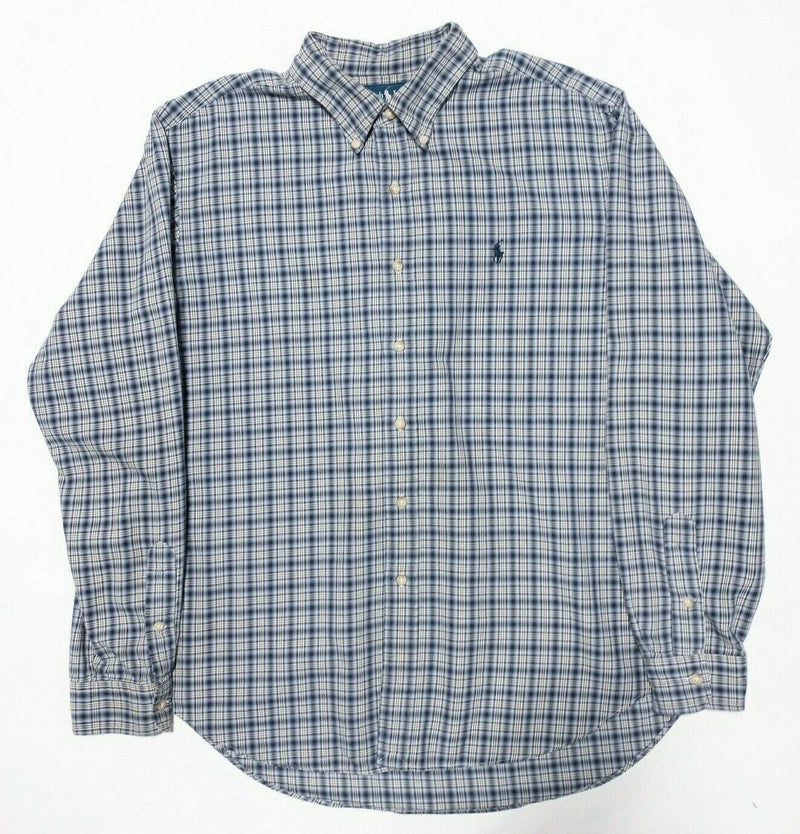 Polo Ralph Lauren Button-Down Shirt Blue Plaid Long Sleeve Men's XL Classic Fit