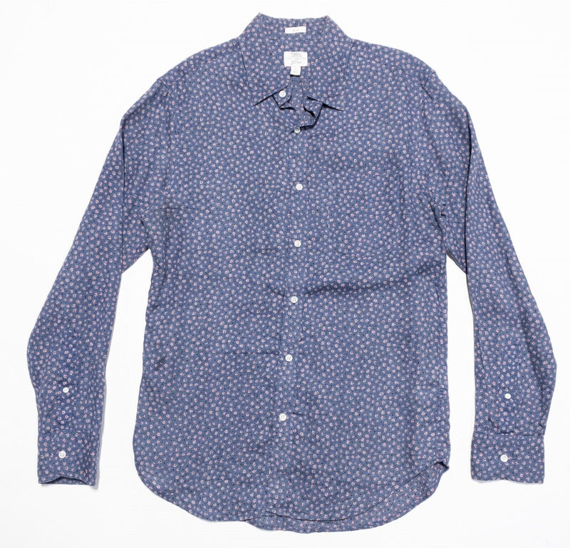 J. Crew Albini Linen Shirt Men's Small Floral Long Sleeve Blue Button-Front