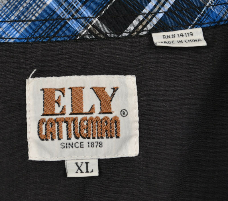 Ely Cattleman Men's Sz XL Pearl Snap Embroidered Plaid Western Rockabilly Shirt
