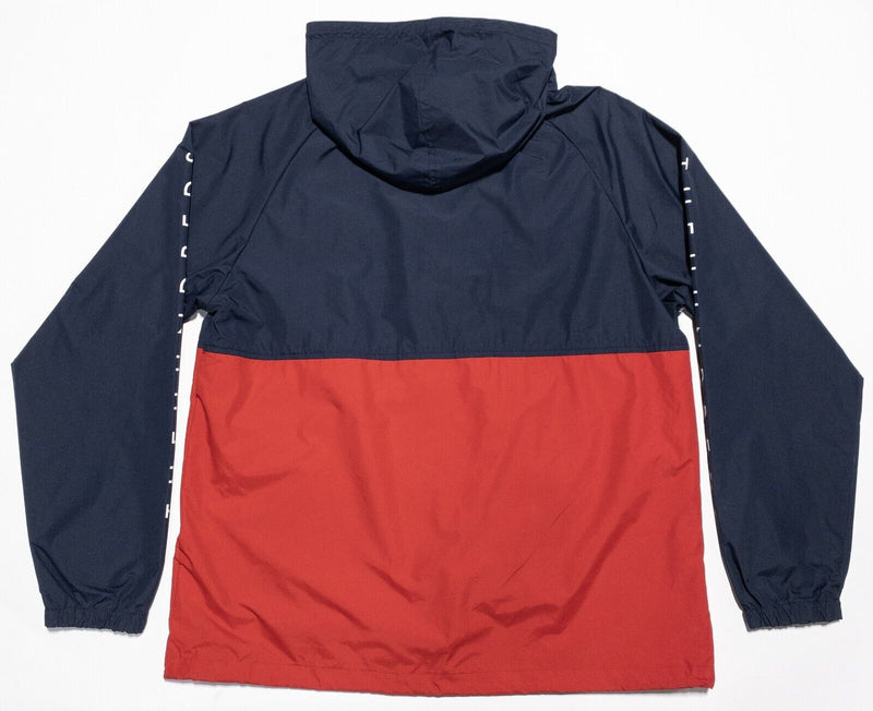 The Hundreds Jacket Men's XL Anorak Windbreaker Navy Blue Red Spell Out Logo