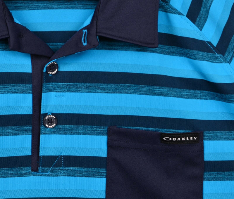 Oakley Men's Sz Large Regular Fit Blue Striped Pocket Hydrolix Golf Polo Shirt