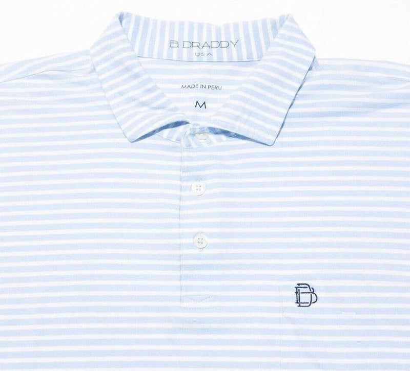 B. Draddy Polo Shirt Medium Men's Blue White Stripe Golf Stretch Long Sleeve