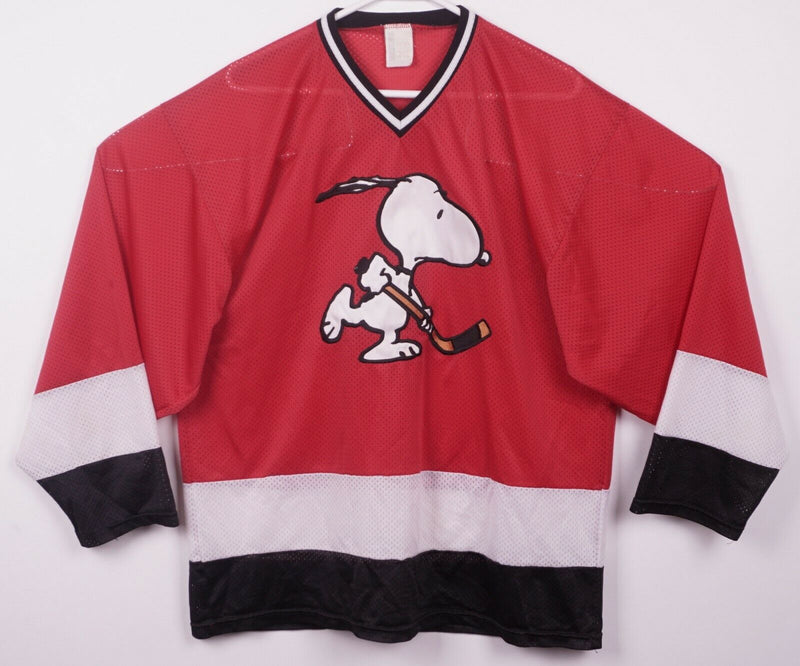 Vintage 90s Snoopy Adult S/M Peanuts Comic Red Striped Mesh Sewn Hockey Jersey