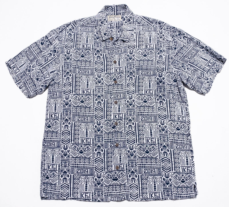 Kenny Flowers Hawaiian Shirt Men's Medium Rayon Limited Edition Palm Batik Blue