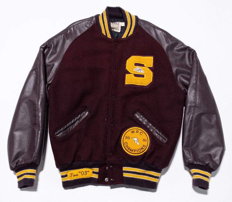 Vintage DeLong Varsity Letterman Jacket Adult Large Maroon Gold Wool Preppy