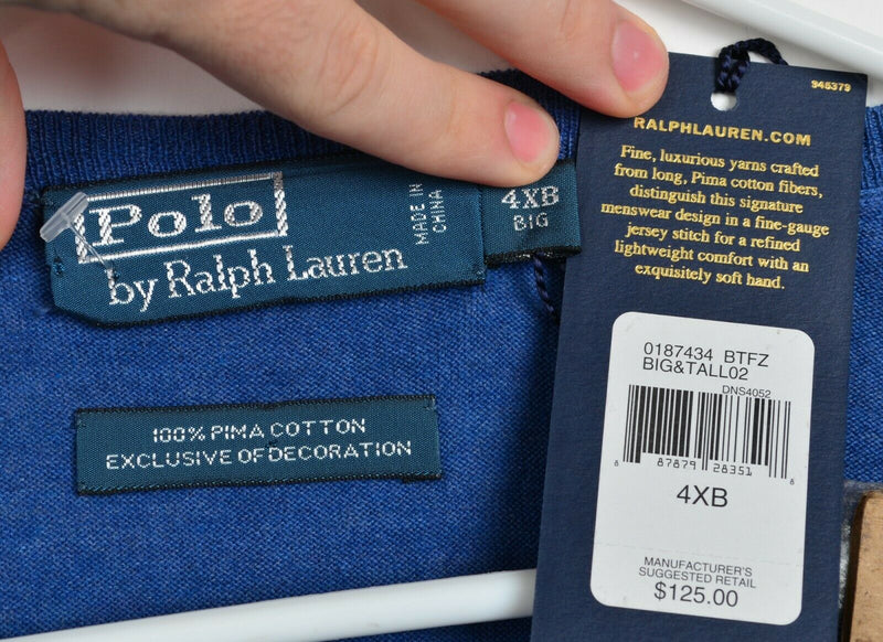 Polo Ralph Lauren Men's 4XB Big Blue V-Neck Pima Cotton Pullover Sweater