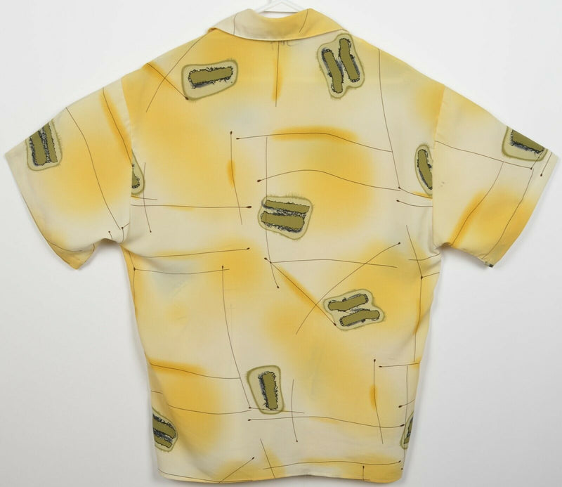 Saxifon Men's Small Yellow Geometric Abstract Micro Fibre Hawaiian Camp Shirt