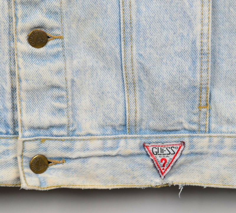 Vtg 80s GUESS? Men's Medium Georges Marciano Rose Painted USA Denim Jean Jacket