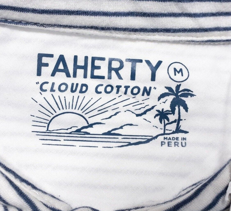 Faherty Cloud Stripe SS Polo Medium Men's White Blue Striped Cotton Modal Blend