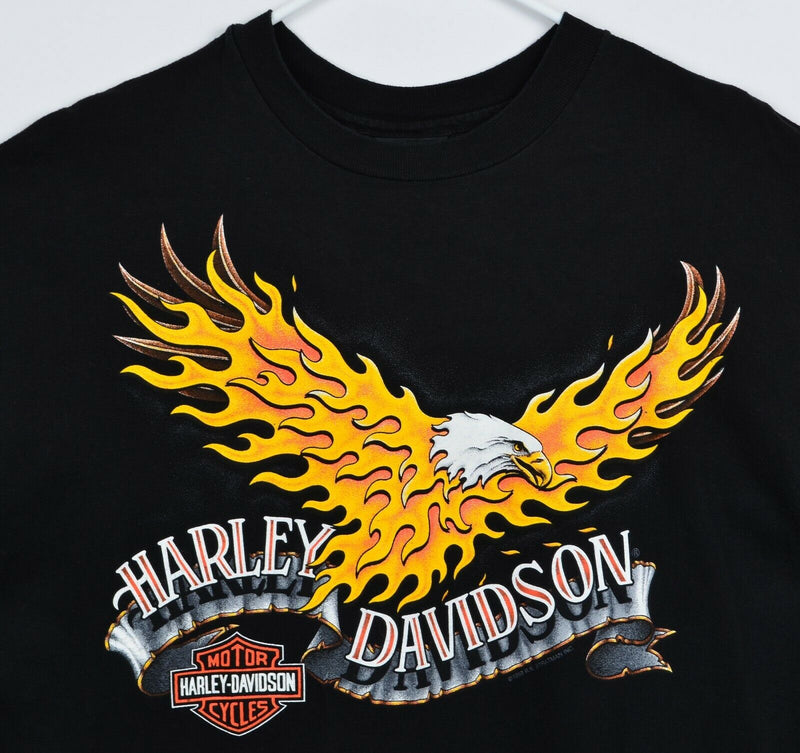 Vintage 90s Harley-Davidson Men's Large Eagle Flames Fire Double-Sided T-Shirt