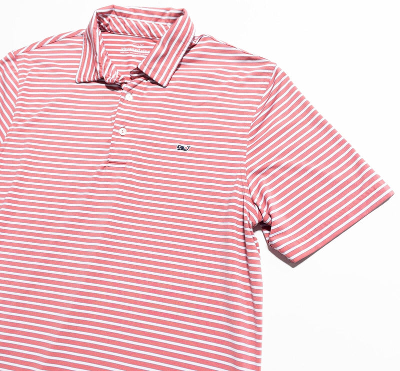 Vineyard Vines Performance Polo Men's Medium Red/Pink Striped Wicking Golf