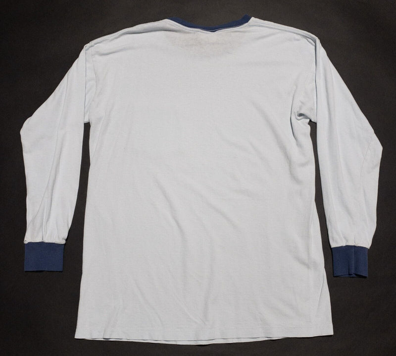 L.L. Bean Vintage Ringer T-Shirt Large Men's Long Sleeve White Blue Pocket USA