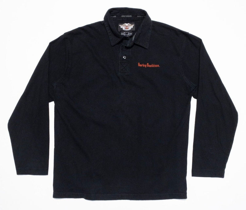 Harley-Davidson Polo Shirt Large Men's Embroidered Logo Long Sleeve Black Biker