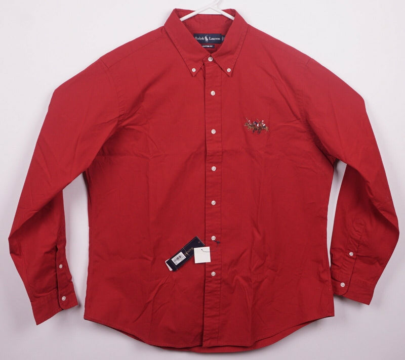 Polo Ralph Lauren Men's XL Custom Fit Solid Red Pony Horses Button-Down Shirt