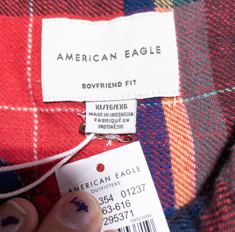 American Eagle Outfitters Flannel Shirt Women's XL Boyfriend Fit Plaid Red Soft