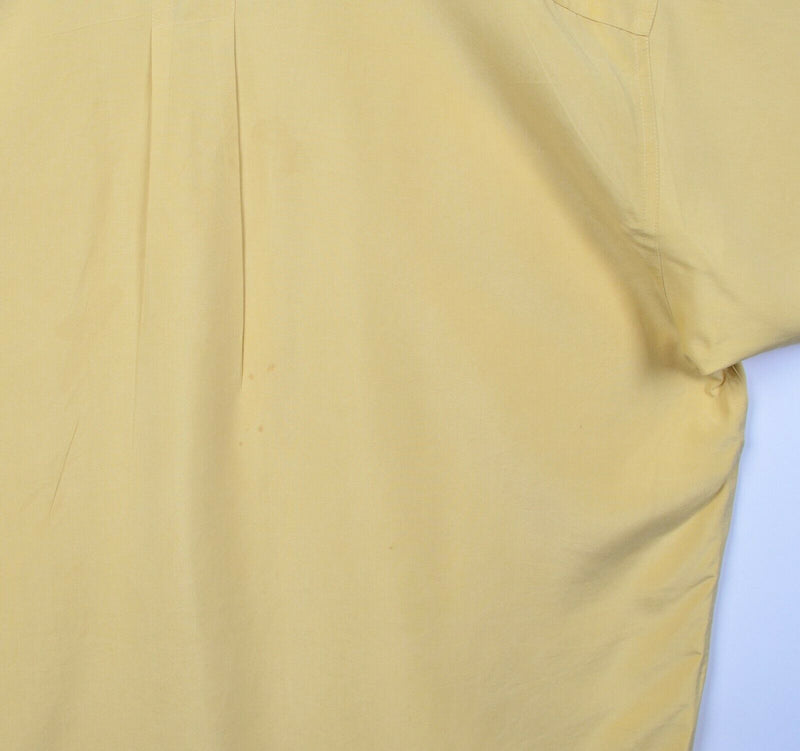 Genelli Men's XL 100% Silk Solid Yellow Medusa Buttons Party Hawaiian Shirt