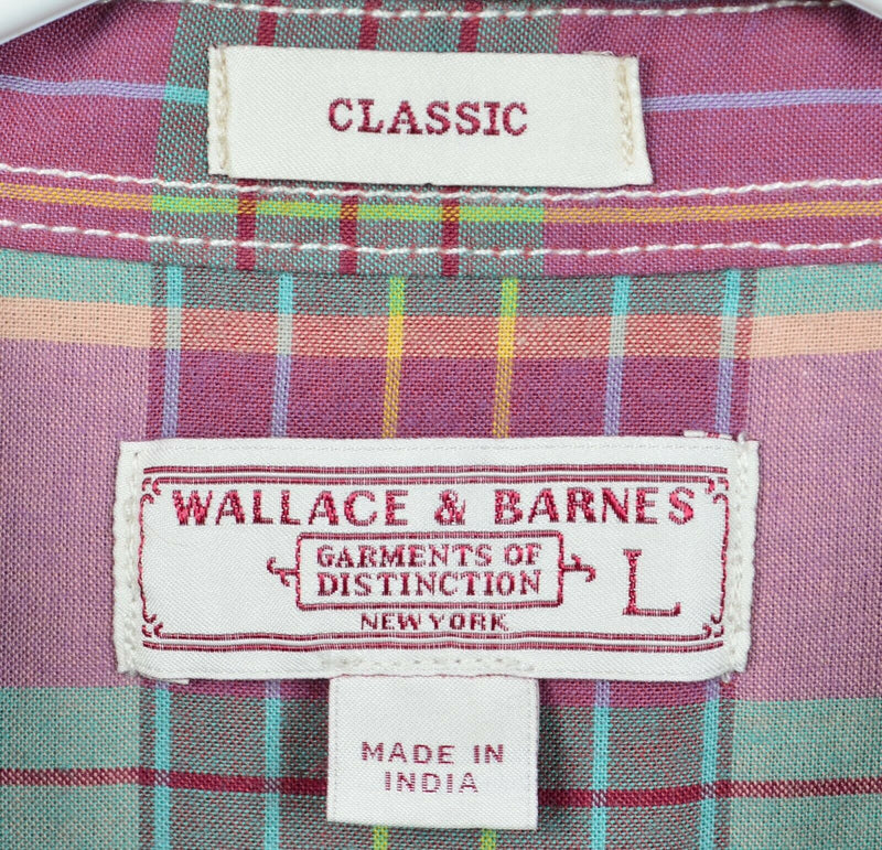 Wallace & Barnes Men's Large Classic Red Green Plaid J. Crew Button-Front Shirt