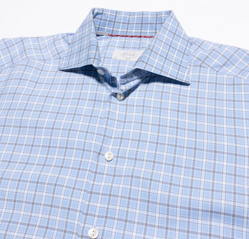 Eton Dress Shirt Men's 15.5/39 Slim Fit (Medium) Blue Plaid Long Sleeve Business