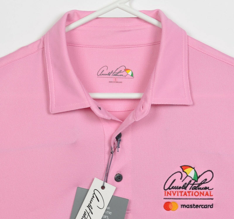 Arnold Palmer Invitational Men's Large Pink Polyester Wicking Golf Polo Shirt