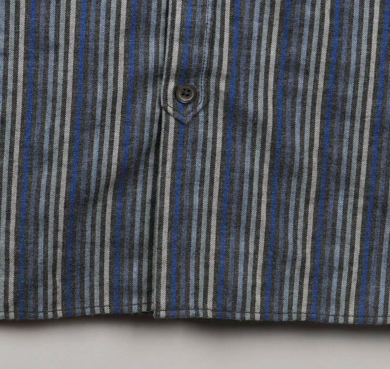 32 Bar Blues Men's Sz Large Gray Blue Striped Band Collar Long Sleeve Shirt