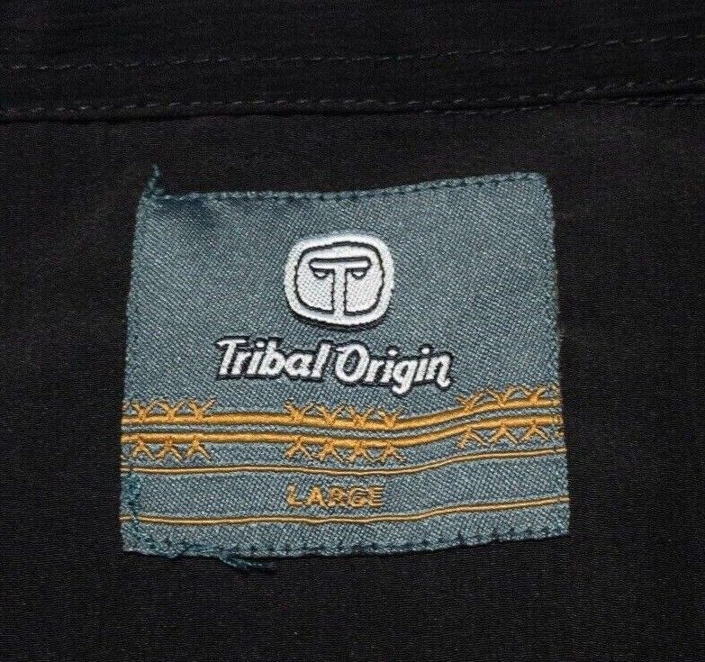 Tribal Origin Shirt Men's Large Black Blue Geometric Hawaiian Camp Aloha Island