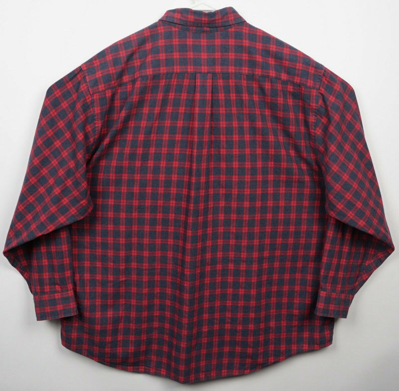 Brooks Brothers Men's 2XL Madison Red Navy Blue Plaid Flannel Button-Down Shirt