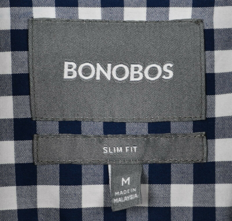 Bonobos Men's Medium Slim Fit Navy Blue Gingham Check Plaid Button-Down Shirt